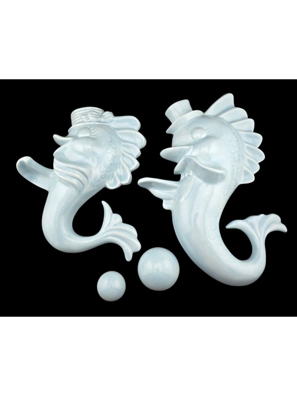 Vintage Anthropomorphic MCM Fish Couple Chalkware Wall Art Set Nautical